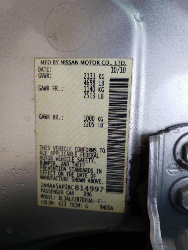 Photo 10 from auction – 2011 NISSAN MAXIMA S with VIN 1N4AA5AP1BC814997