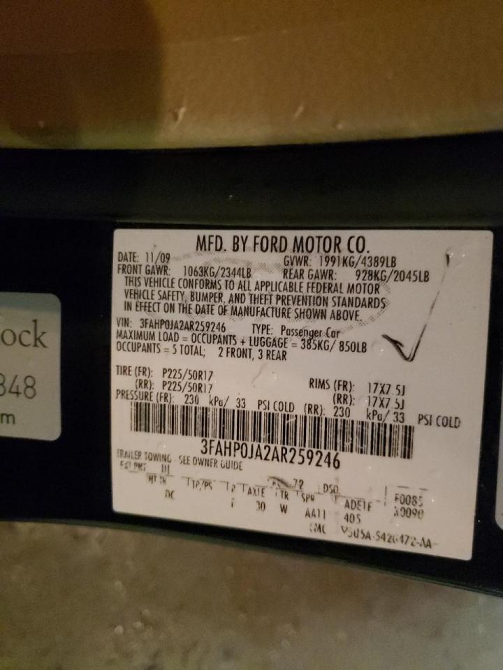 Photo 10 from auction – 2010 FORD FUSION SEL with VIN 3FAHP0JA2AR259246