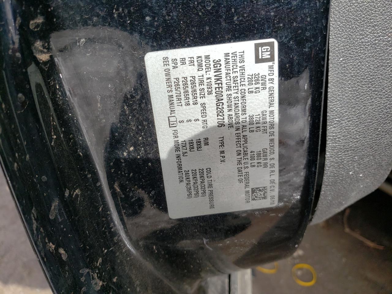 Photo 10 from auction – 2010 CHEVROLET AVALANCHE with VIN 3GNVKFE00AG282706