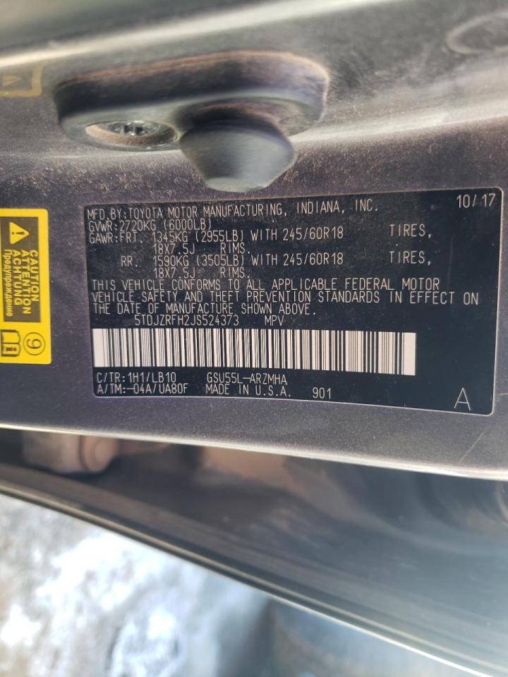 Photo 10 from auction – 2018 TOYOTA HIGHLANDER with VIN 5TDJZRFH2JS524373