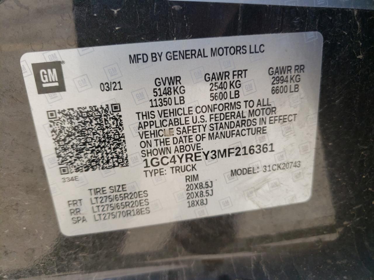 Photo 10 from auction – 2021 CHEVROLET SILVERADO with VIN 1GC4YREY3MF216361