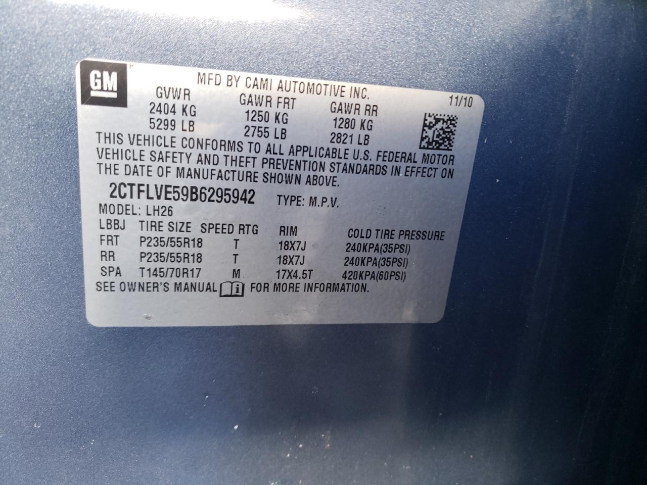 Photo 10 from auction – 2011 GMC TERRAIN SL with VIN 2CTFLVE59B6295942