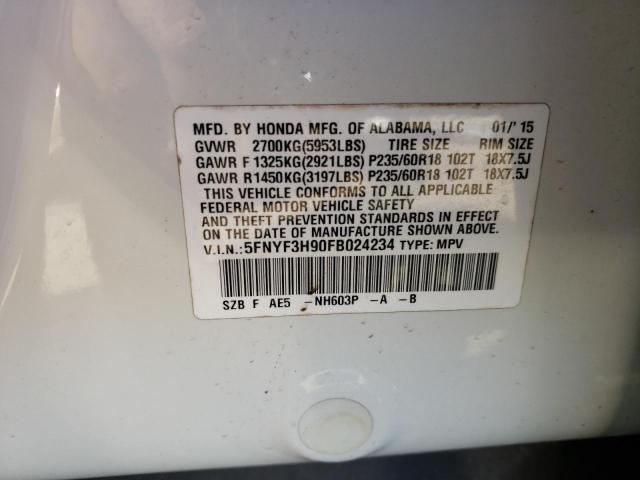 Photo 10 from auction – 2015 HONDA PILOT TOUR with VIN 5FNYF3H90FB024234