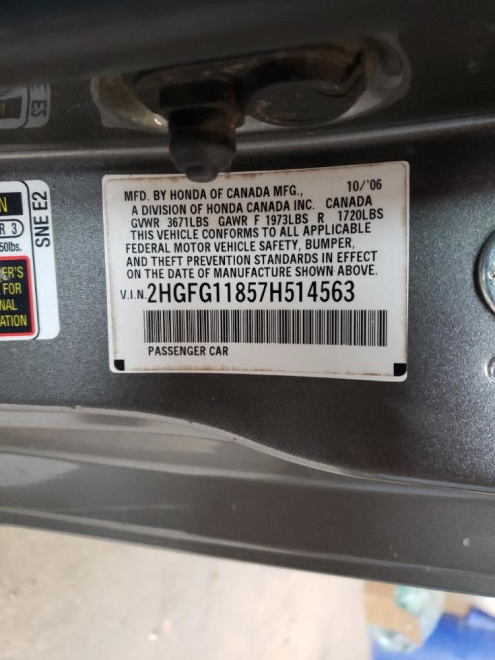 Photo 10 from auction – 2007 HONDA CIVIC EX with VIN 2HGFG11857H514563