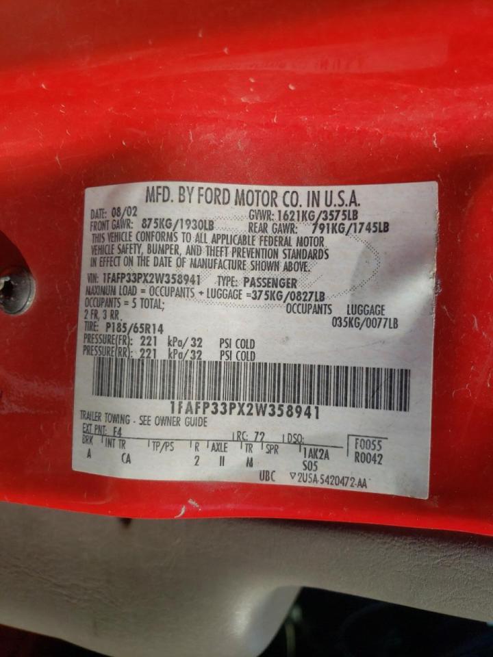Photo 10 from auction – 2002 FORD FOCUS LX with VIN 1FAFP33PX2W358941