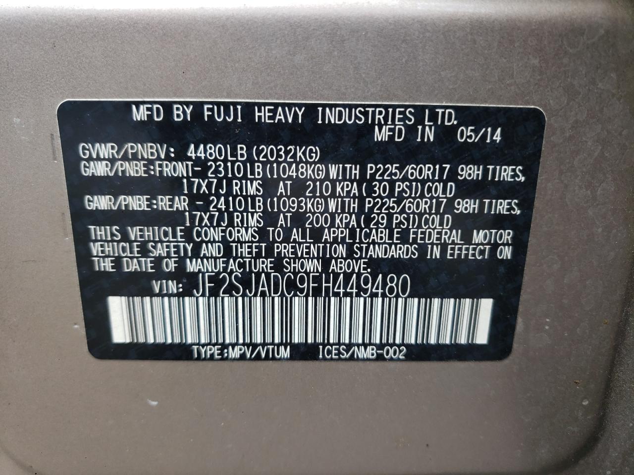 Photo 10 from auction – 2015 SUBARU FORESTER 2 with VIN JF2SJADC9FH449480