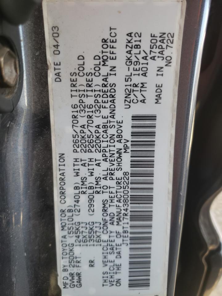 صورة رقم 10 من المزاد - 2003 TOYOTA 4RUNNER LI مع VIN JTEBT17R438005228