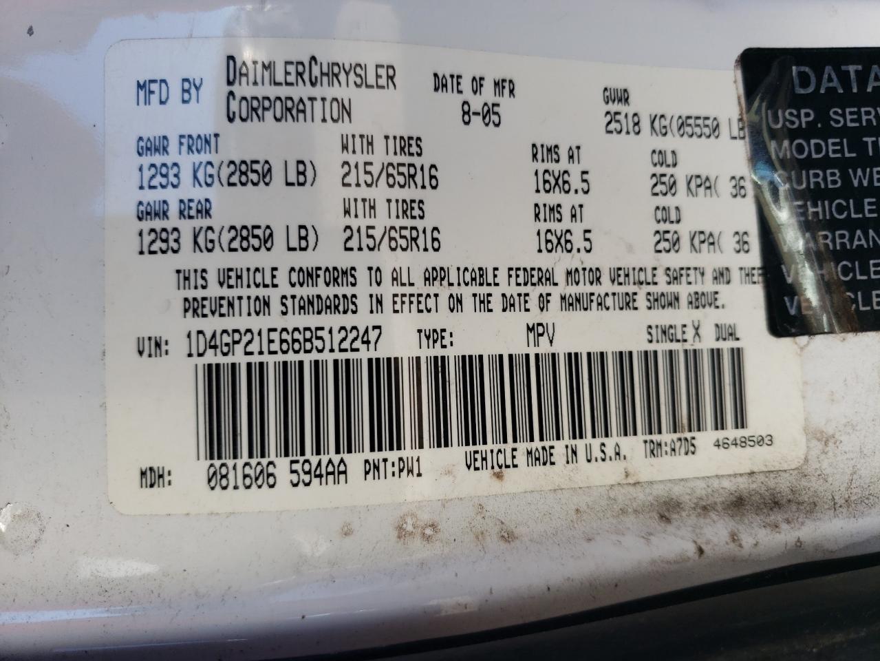 Photo 10 from auction – 2006 DODGE CARAVAN C/ with VIN 1D4GP21E66B512247