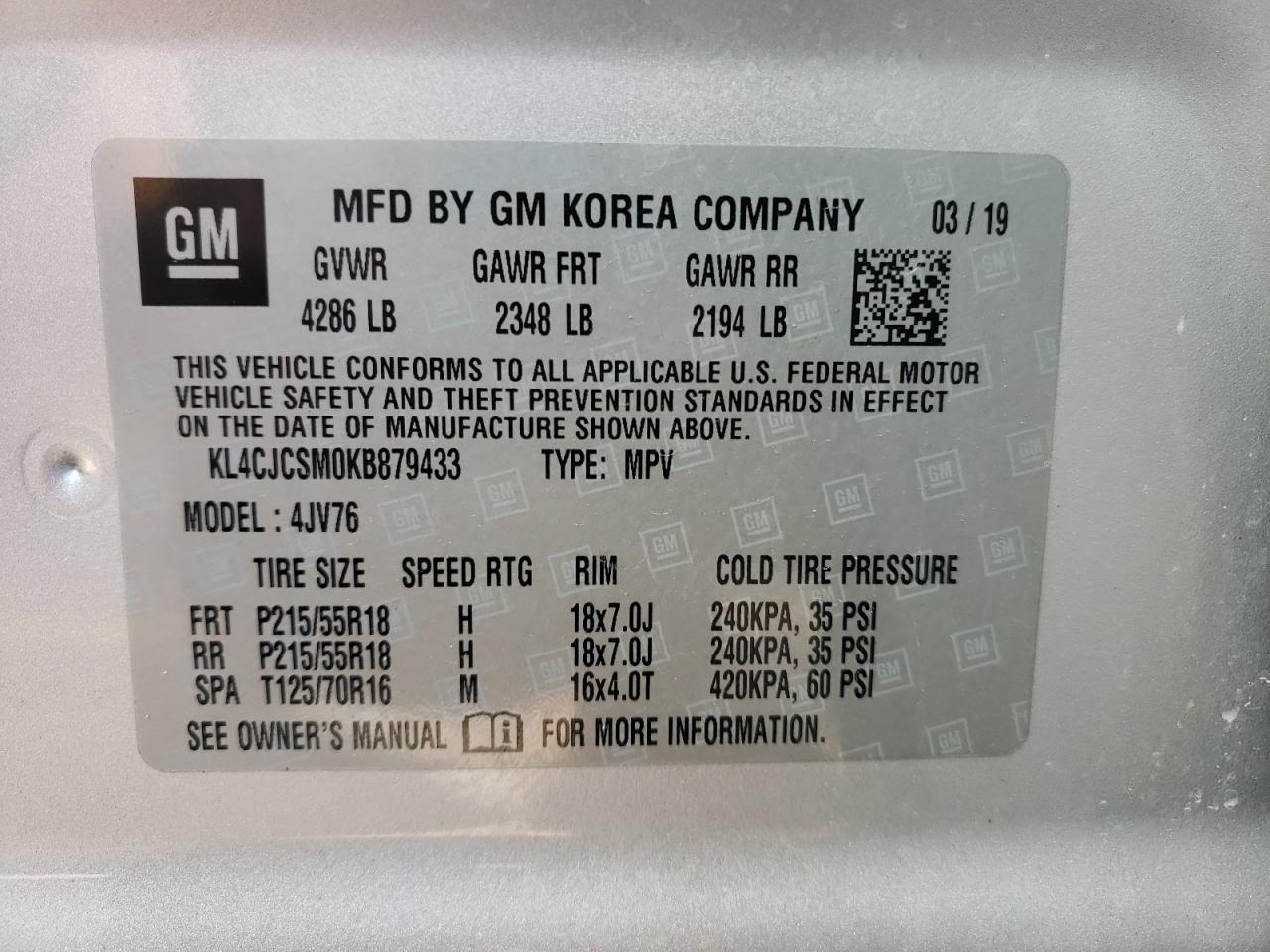 Photo 10 from auction – 2019 BUICK ENCORE ESS with VIN KL4CJCSM0KB879433
