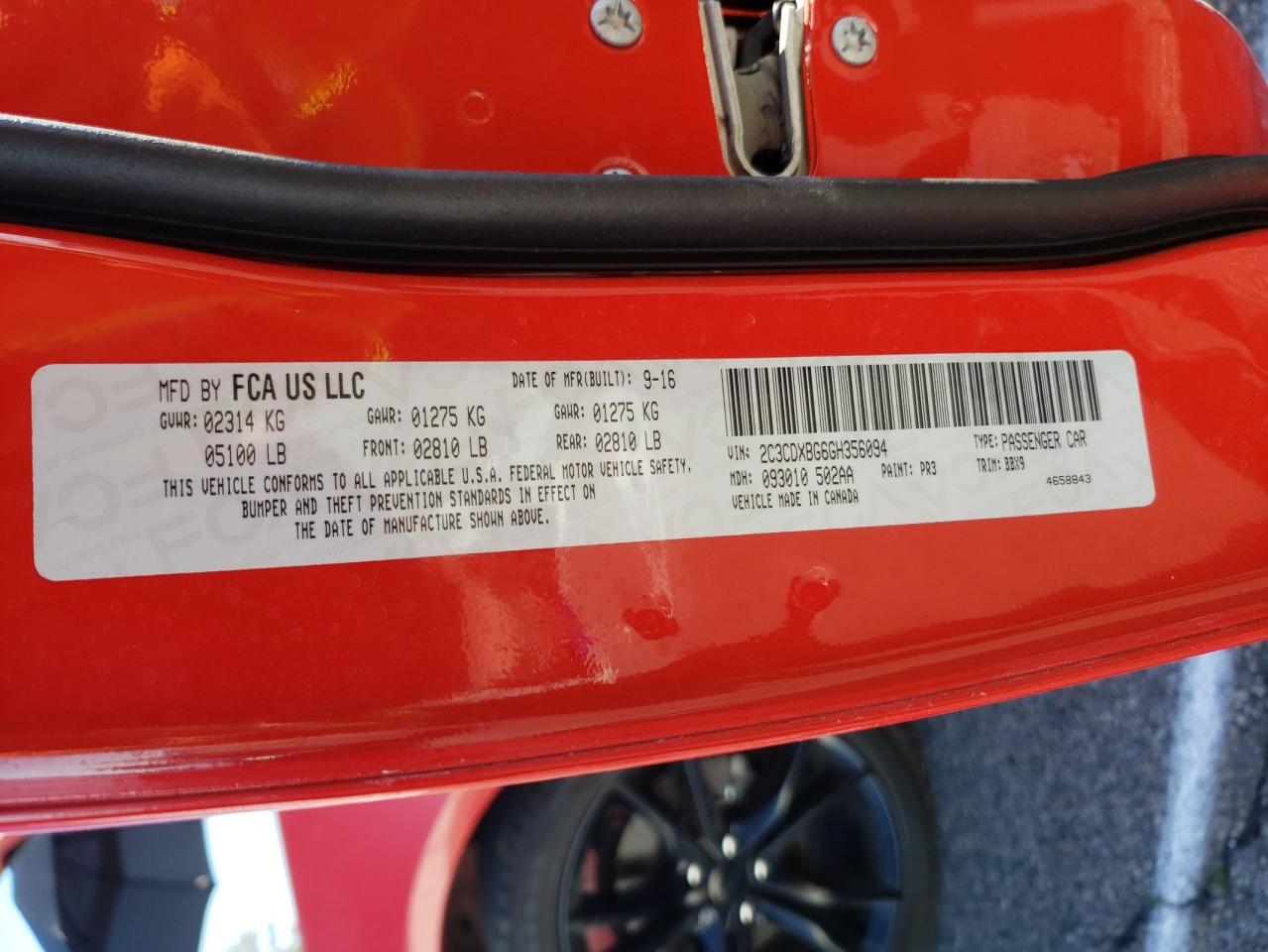 Foto 10 de la subasta – 2016 DODGE CHARGER SE con VIN 2C3CDXBG6GH356094