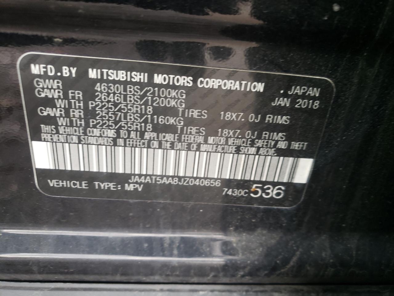 Photo 10 from auction – 2018 MITSUBISHI ECLIPSE CR with VIN JA4AT5AA8JZ040656