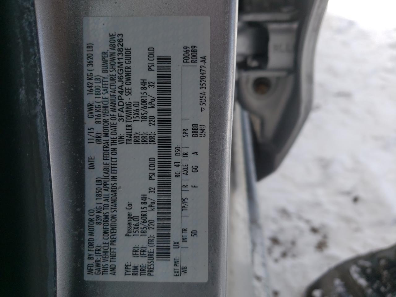 Photo 10 from auction – 2016 FORD FIESTA S with VIN 3FADP4AJ6GM138263