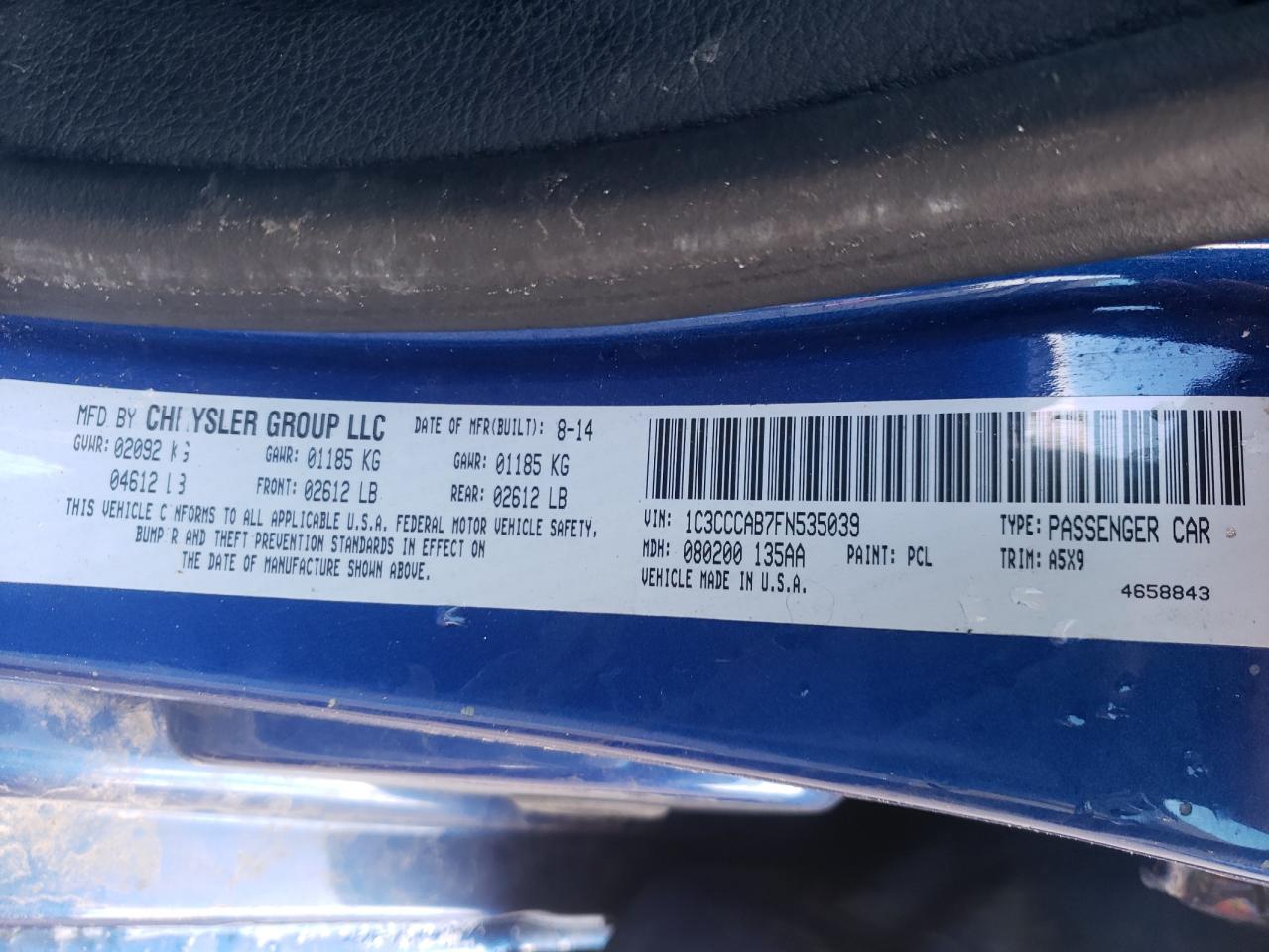 Photo 10 from auction – 2015 CHRYSLER 200 LIMITE with VIN 1C3CCCAB7FN535039
