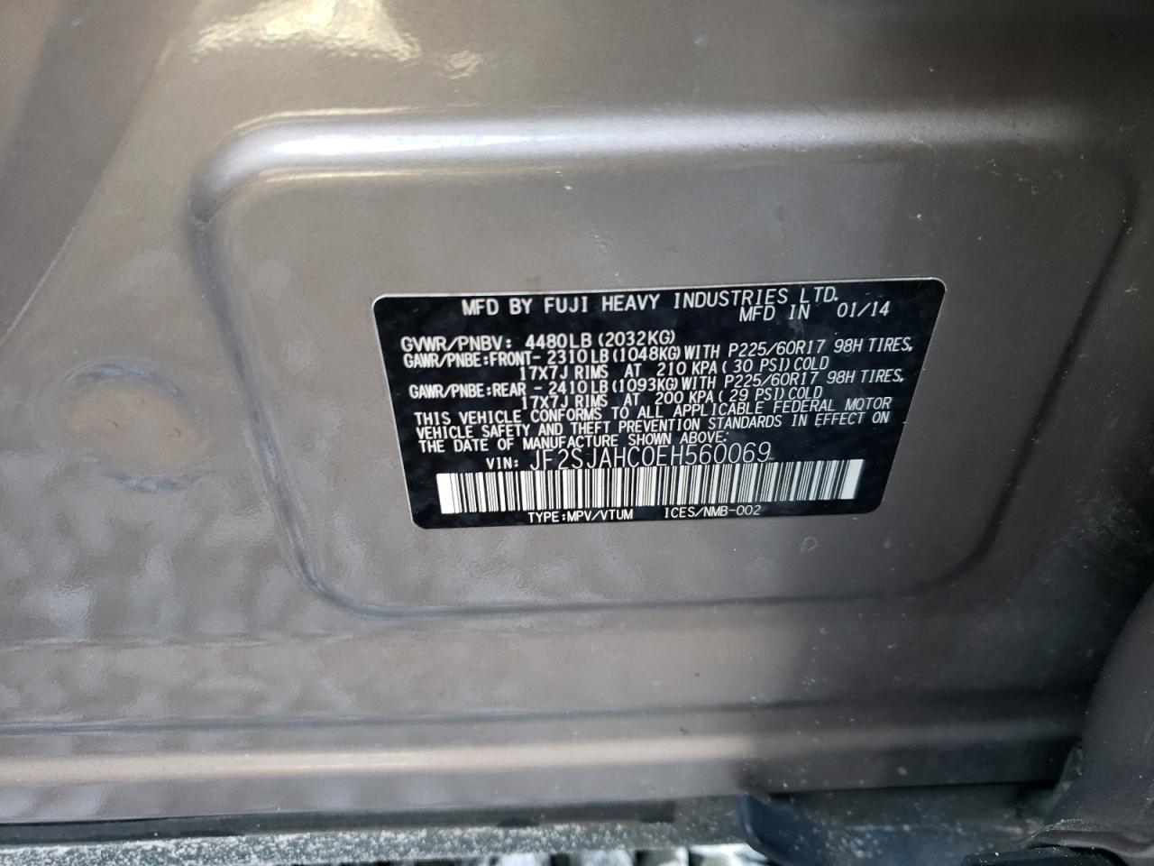 Photo 10 from auction – 2014 SUBARU FORESTER 2 with VIN JF2SJAHC0EH560069