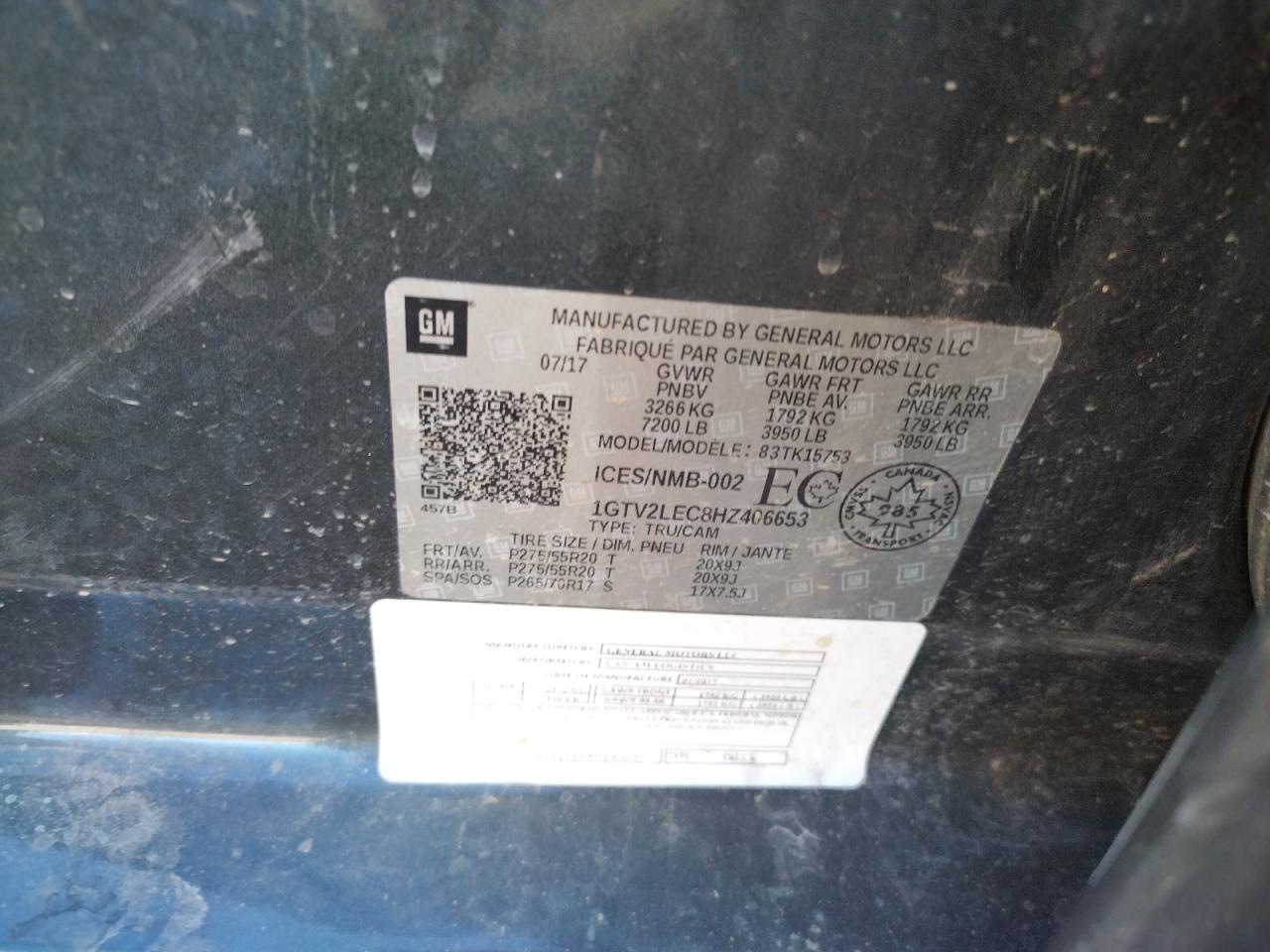 Photo 10 from auction – 2017 GMC SIERRA K15 with VIN 1GTV2LEC8HZ406653