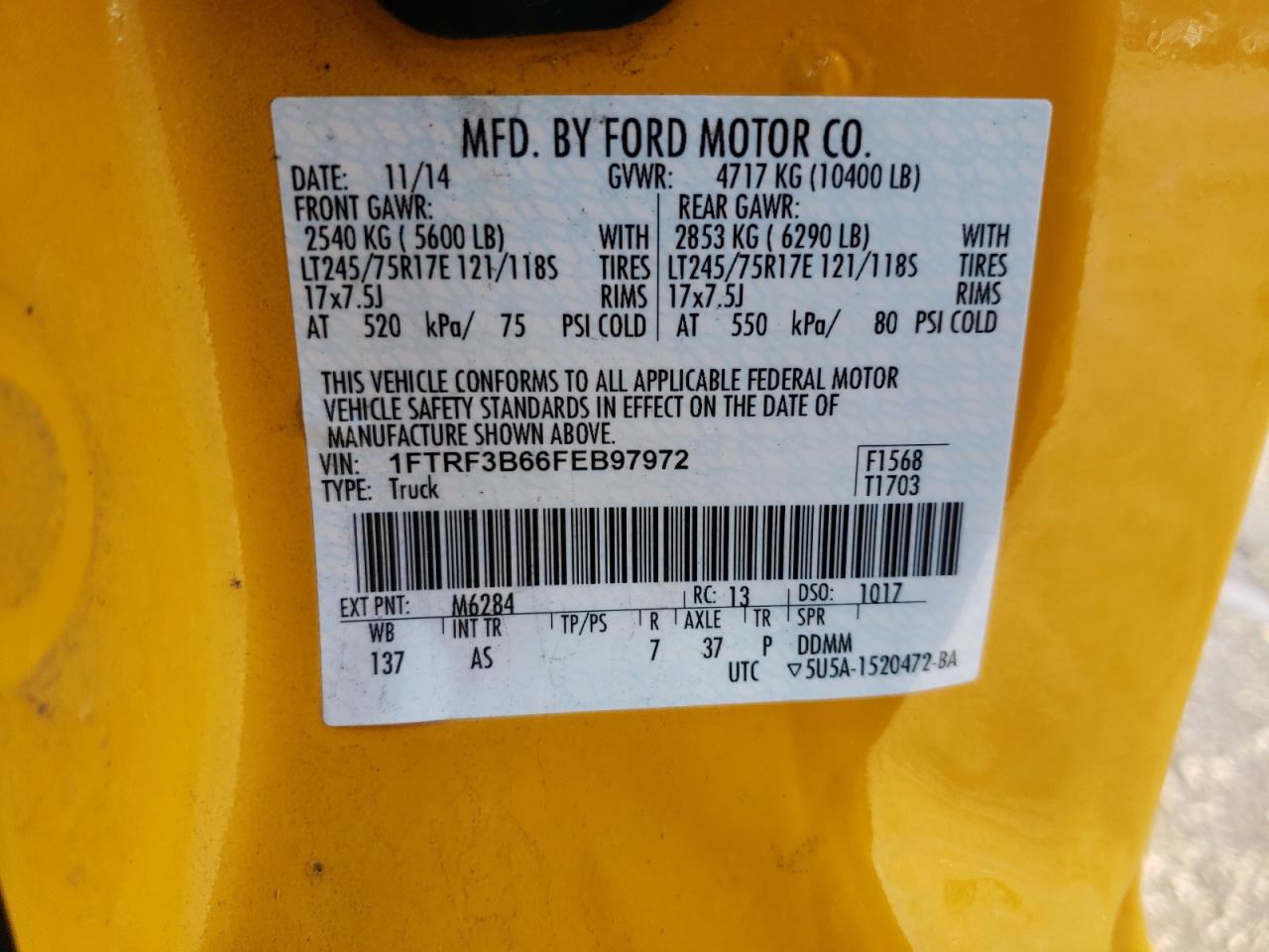 Photo 10 from auction – 2015 FORD F350 SUPER with VIN 1FTRF3B66FEB97972