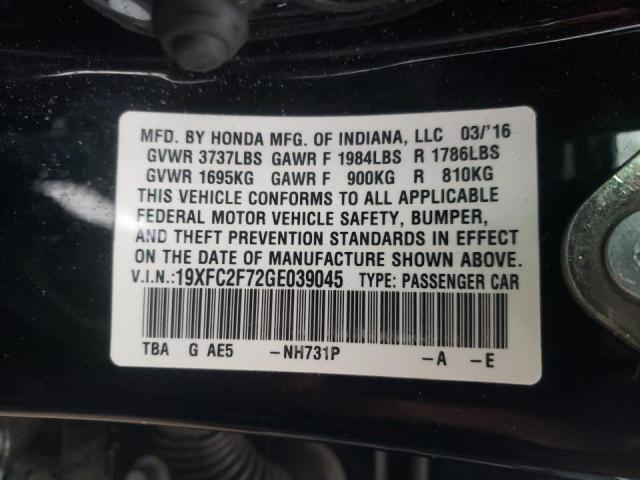 Photo 10 from auction – 2016 HONDA CIVIC EX with VIN 19XFC2F72GE039045