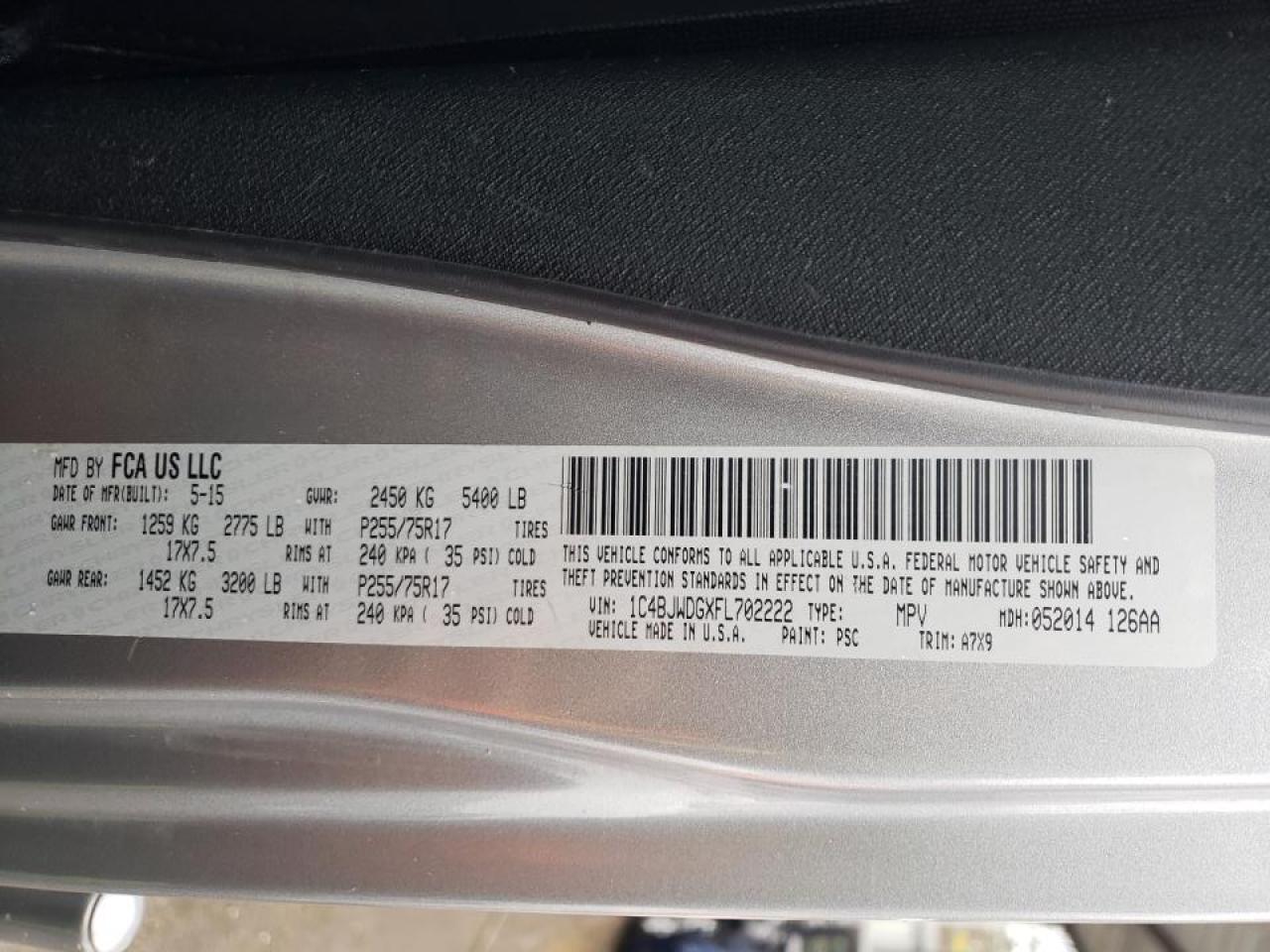 Photo 10 from auction – 2015 JEEP WRANGLER U with VIN 1C4BJWDGXFL702222