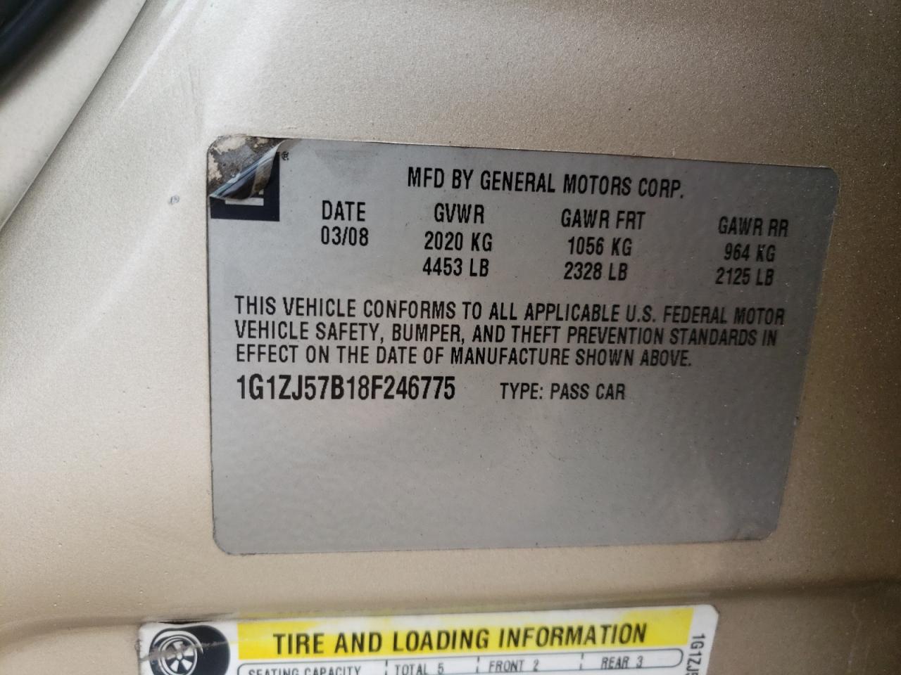 Photo 10 from auction – 2008 CHEVROLET MALIBU 2LT with VIN 1G1ZJ57B18F246775