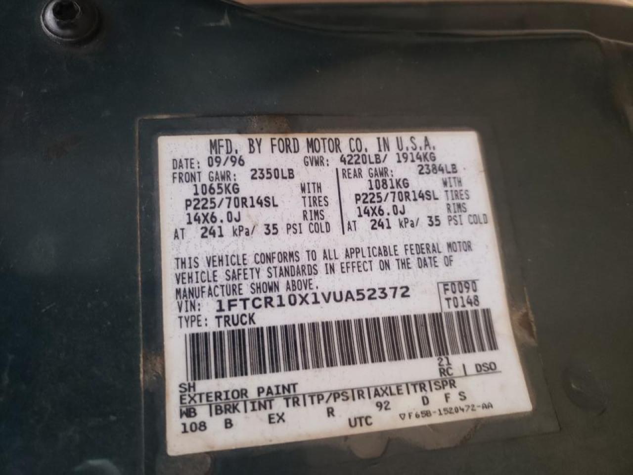 Photo 10 from auction – 1997 FORD RANGER with VIN 1FTCR10X1VUA52372