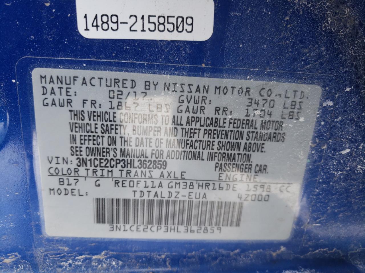 Photo 10 from auction – 2017 NISSAN VERSA NOTE with VIN 3N1CE2CP3HL362859
