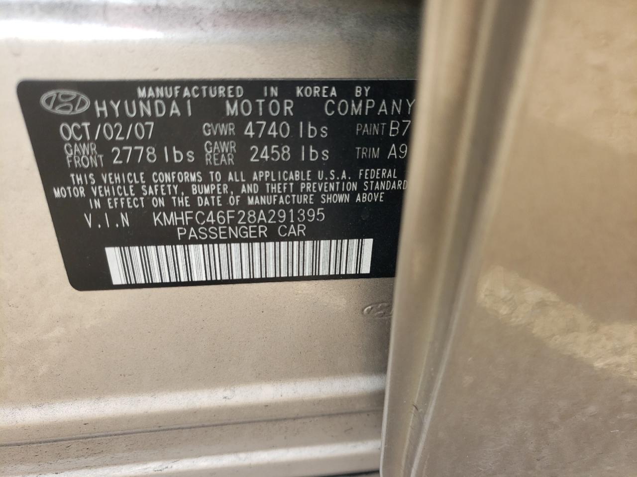 Photo 10 from auction – 2008 HYUNDAI AZERA SE with VIN KMHFC46F28A291395
