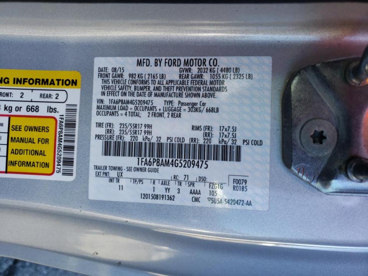 Photo 10 from auction – 2016 FORD MUSTANG with VIN 1FA6P8AM4G5209475