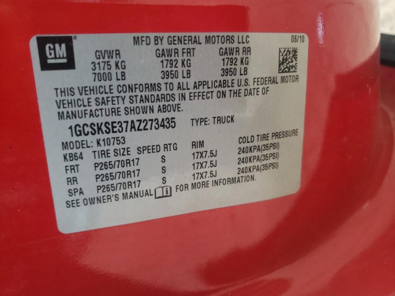 Photo 10 from auction – 2010 CHEVROLET SILVERADO with VIN 1GCSKSE37AZ273435