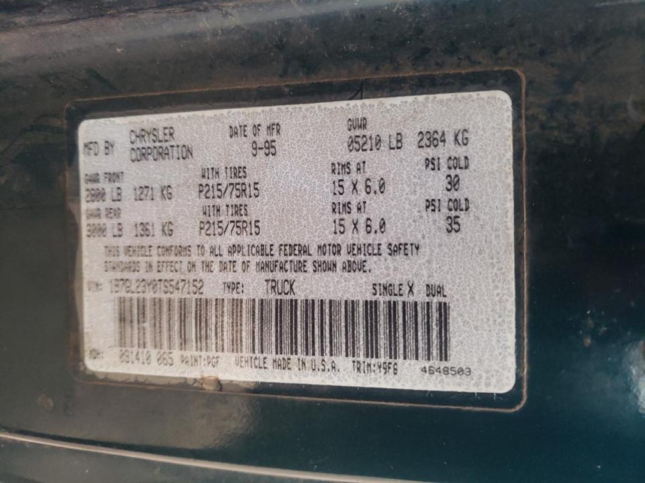Photo 10 from auction – 1996 DODGE DAKOTA with VIN 1B7GL23Y0TS547152
