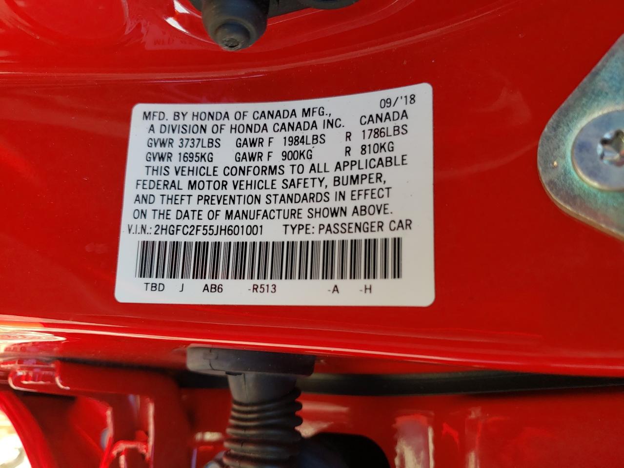 Photo 10 from auction – 2018 HONDA CIVIC LX with VIN 2HGFC2F55JH601001