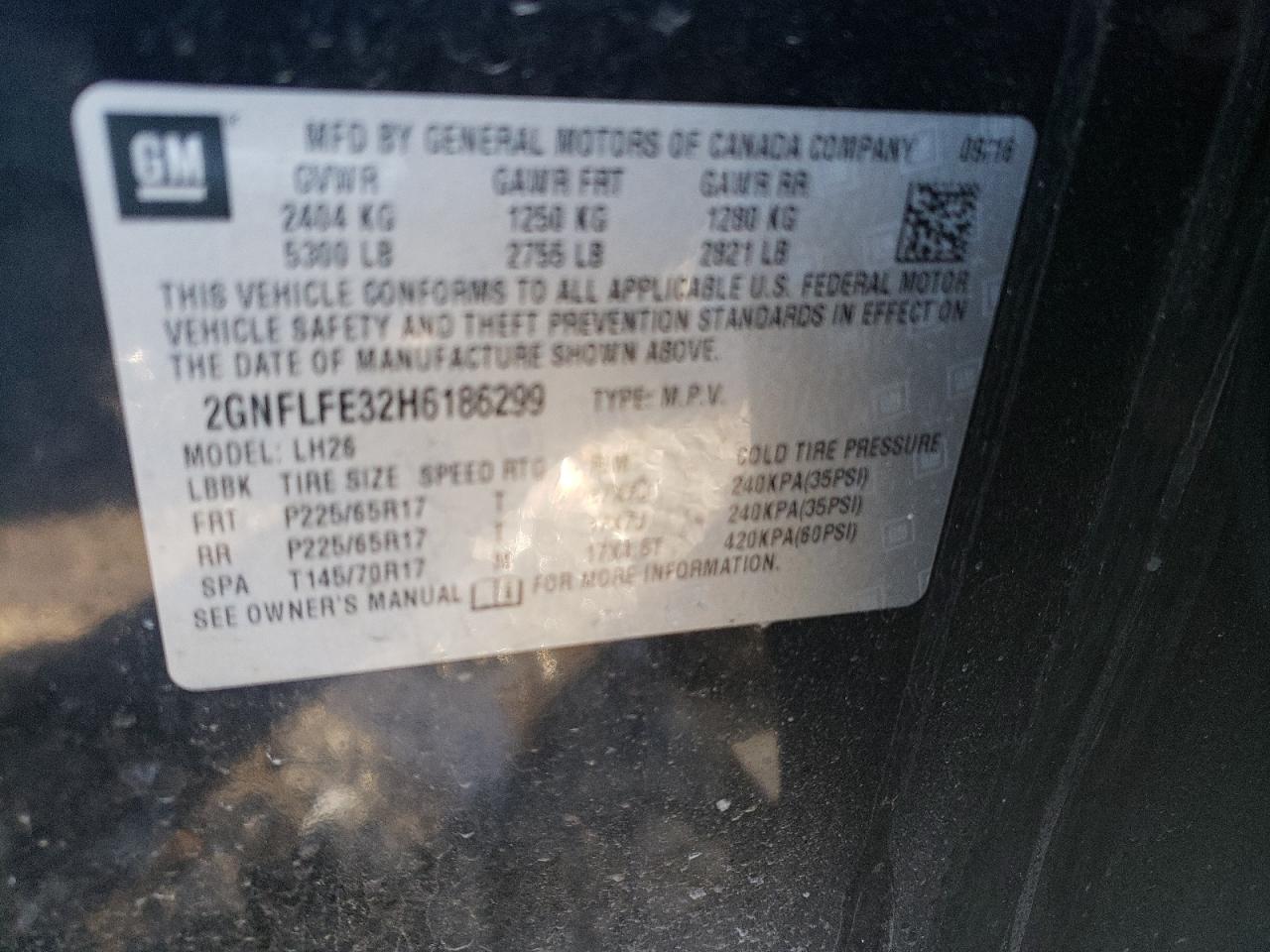 Photo 10 from auction – 2017 CHEVROLET EQUINOX LT with VIN 2GNFLFE32H6186299