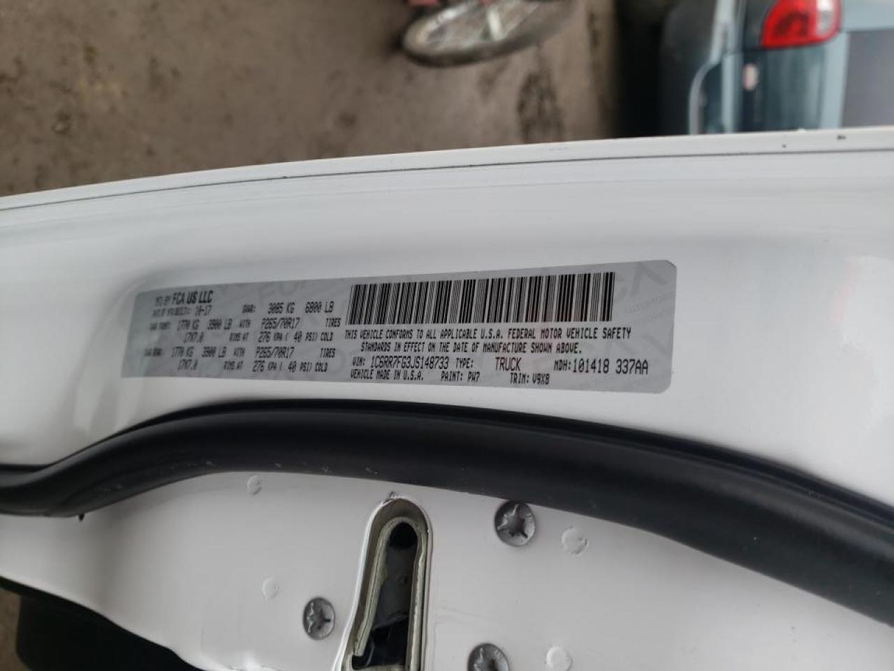 Photo 10 from auction – 2018 RAM 1500 ST with VIN 1C6RR7FG3JS148733