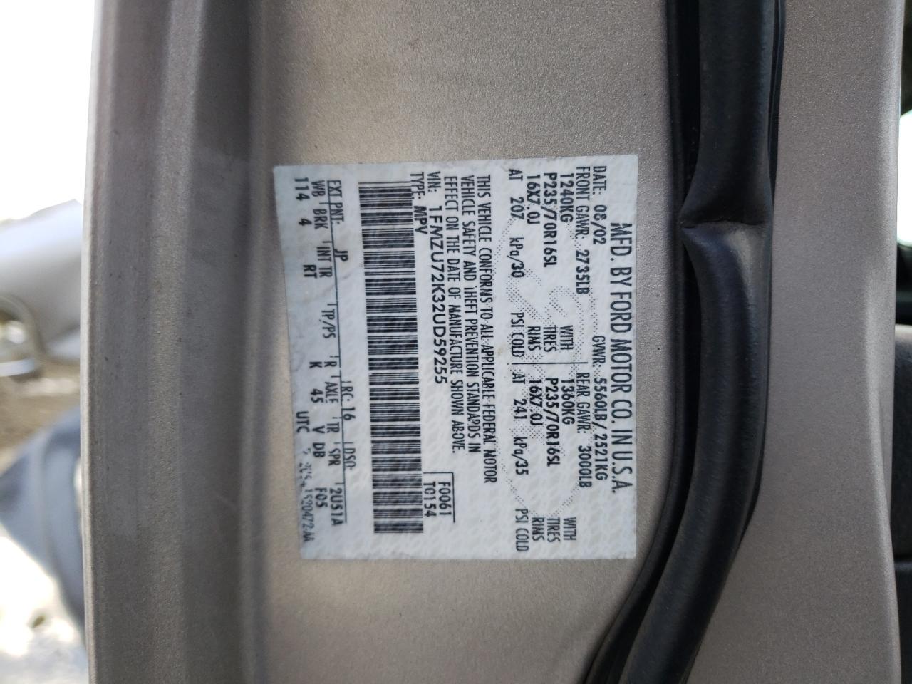 Photo 10 from auction – 2002 FORD EXPLORER X with VIN 1FMZU72K32UD59255