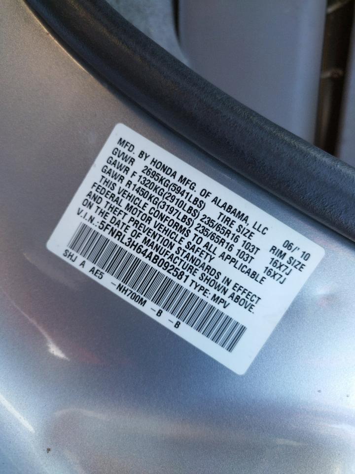 Photo 10 from auction – 2010 HONDA ODYSSEY with VIN 5FNRL3H64AB092581