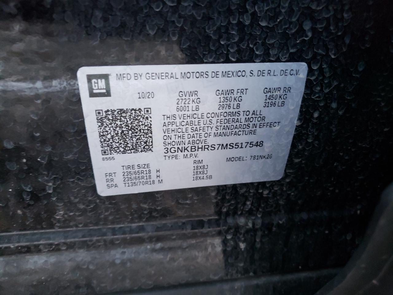 Photo 10 from auction – 2021 CHEVROLET BLAZER 2LT with VIN 3GNKBHRS7MS517548