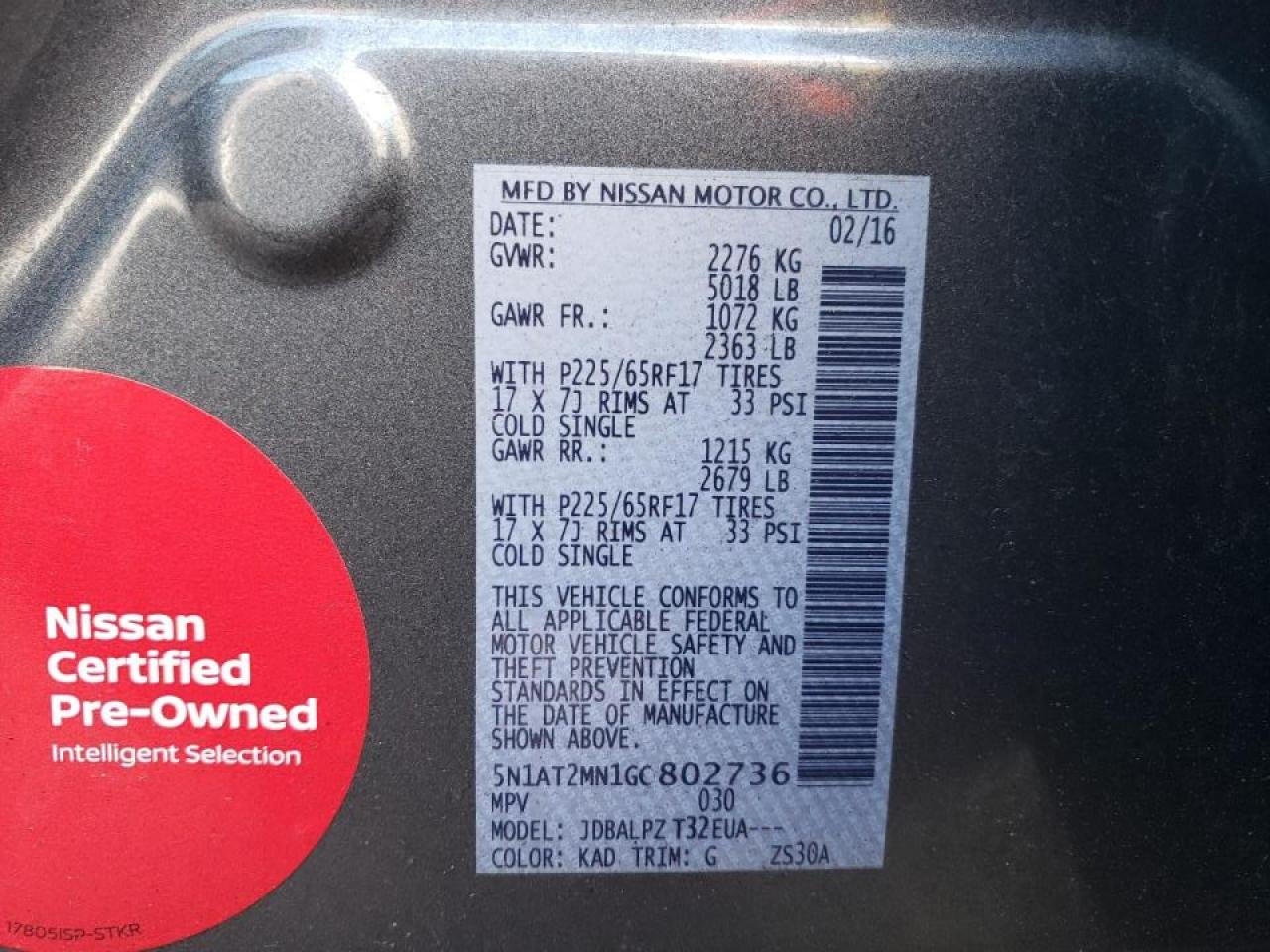 Photo 10 from auction – 2016 NISSAN ROGUE S with VIN 5N1AT2MN1GC802736
