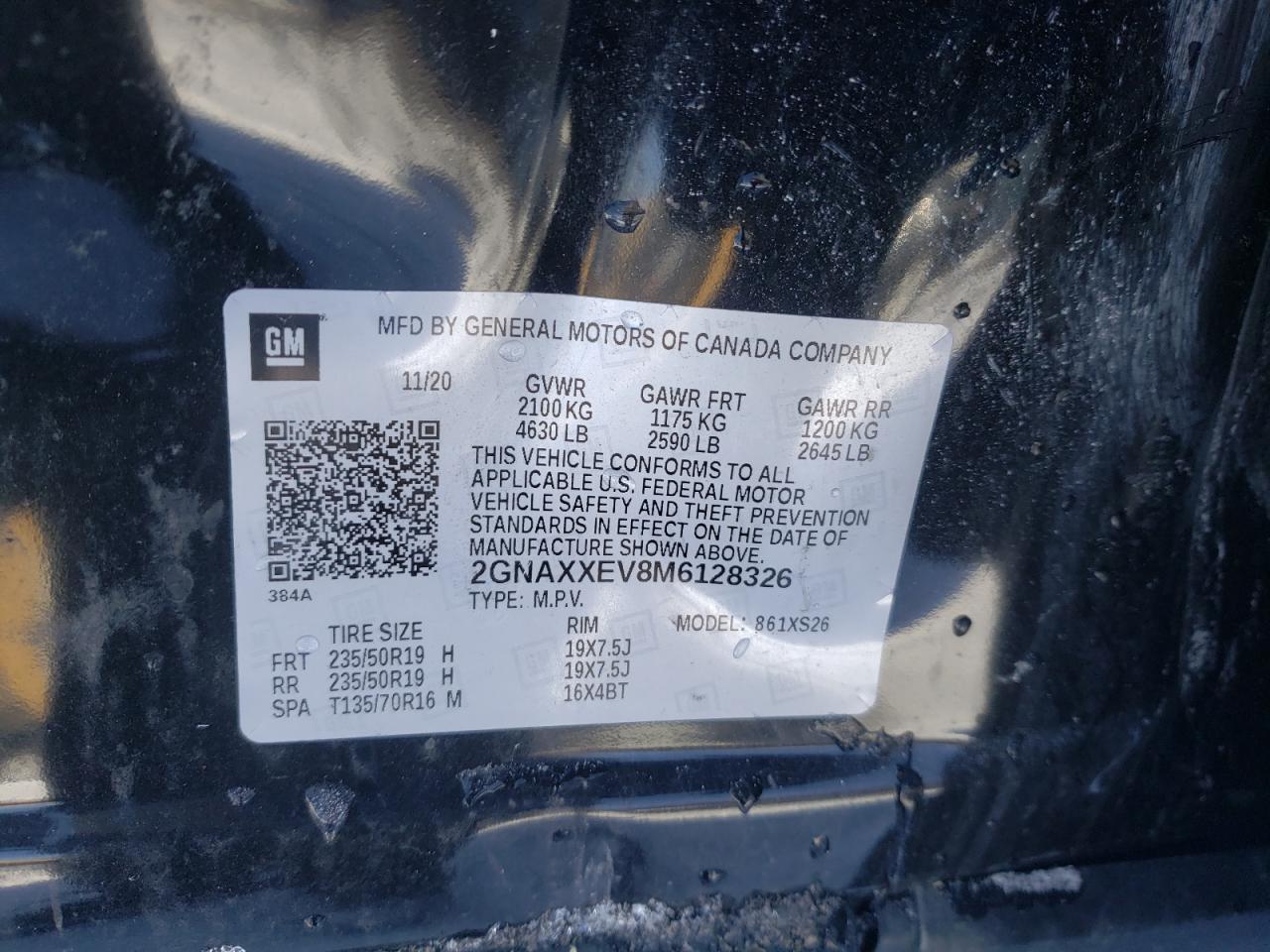 Photo 10 from auction – 2021 CHEVROLET EQUINOX PR with VIN 2GNAXXEV8M6128326