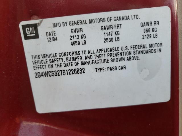 Photo 10 from auction – 2005 BUICK LACROSSE with VIN 2G4WC532751226832