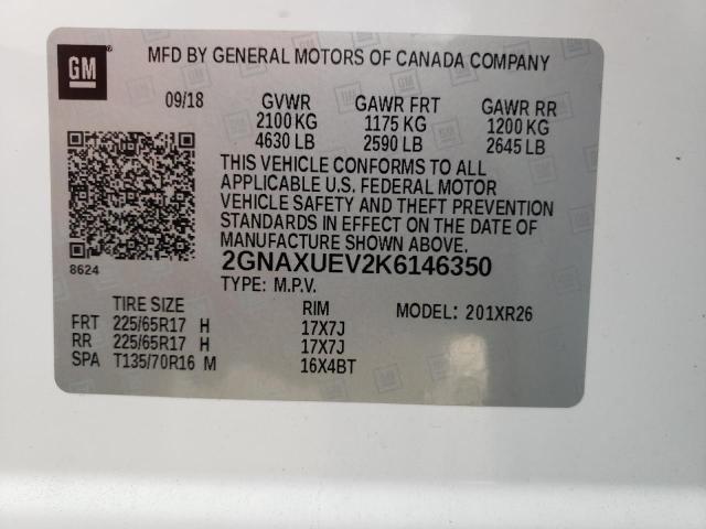 Photo 10 from auction – 2019 CHEVROLET EQUINOX LT with VIN 2GNAXUEV2K6146350
