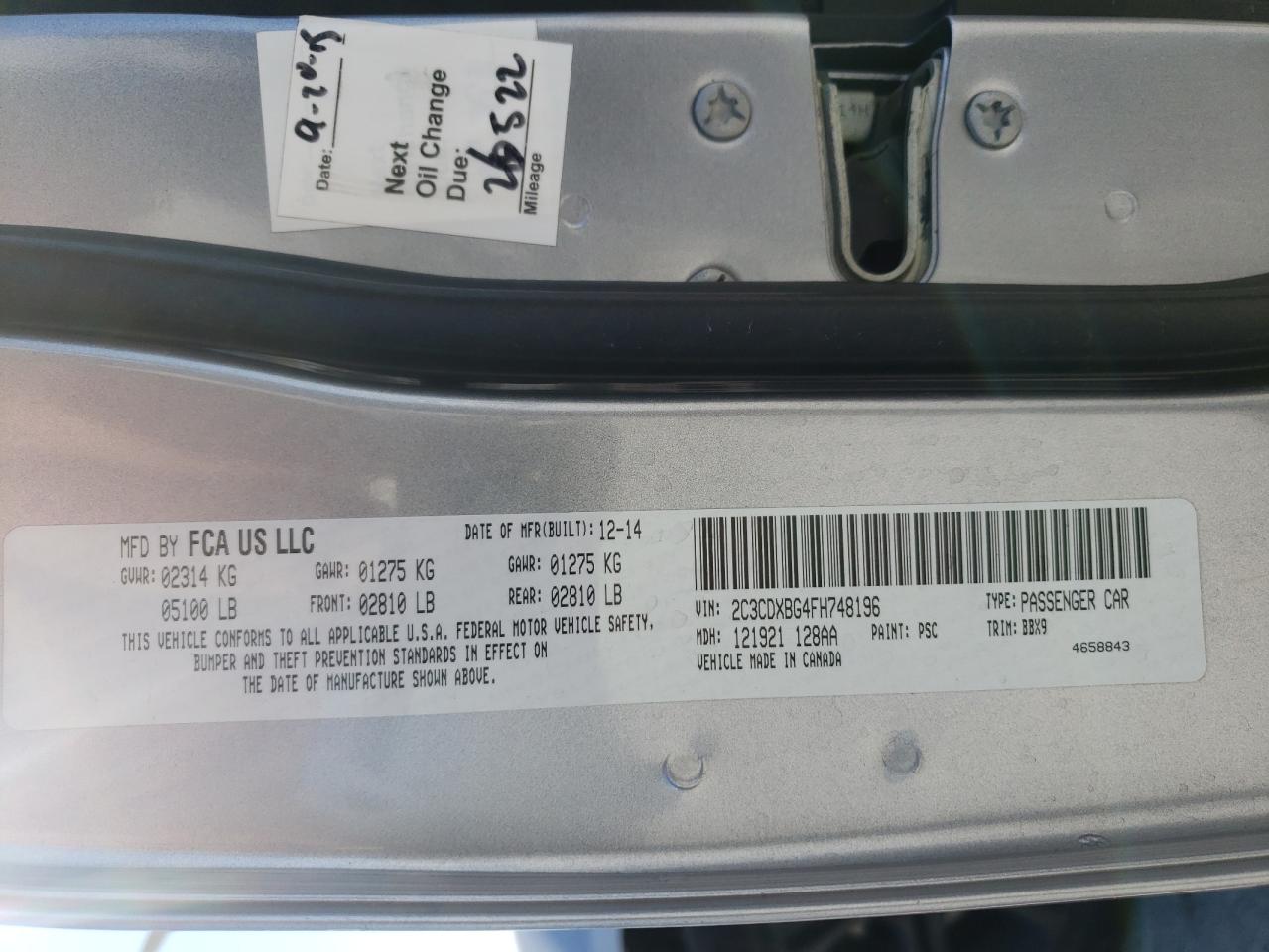 Photo 10 from auction – 2015 DODGE CHARGER SE with VIN 2C3CDXBG4FH748196