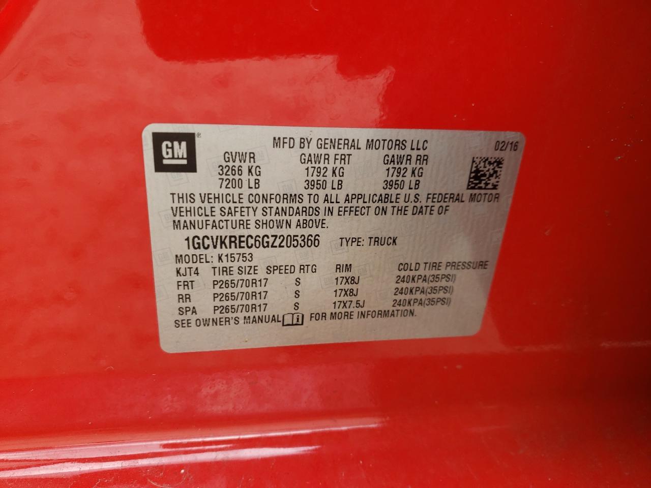 Photo 10 from auction – 2016 CHEVROLET SILVERADO with VIN 1GCVKREC6GZ205366