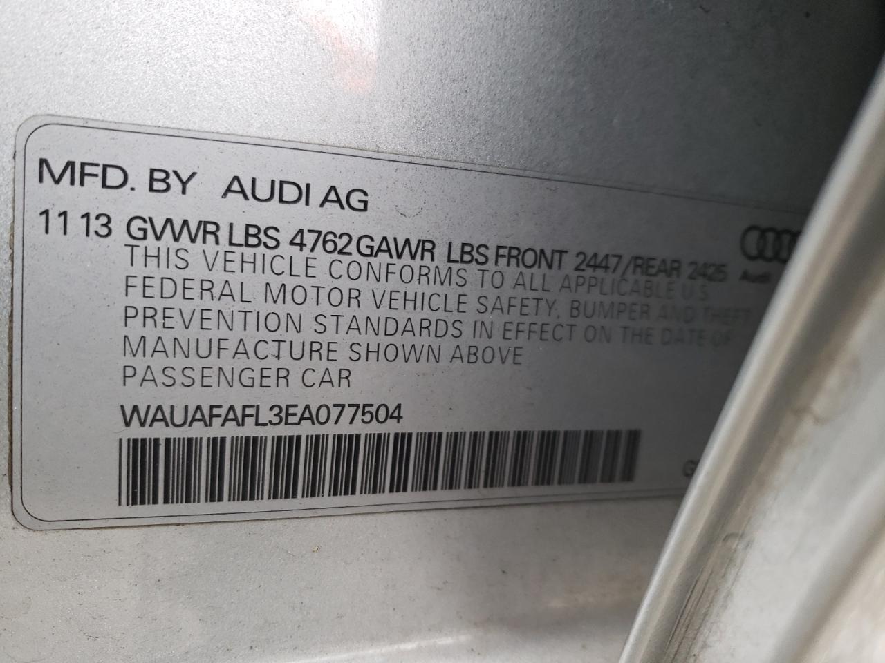 Photo 10 from auction – 2014 AUDI A4 PREMIUM with VIN WAUAFAFL3EA077504