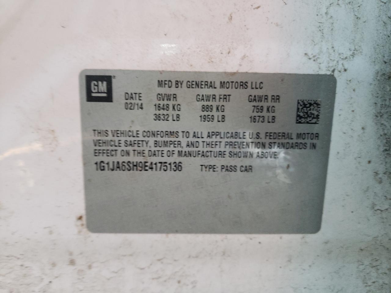 Photo 10 from auction – 2014 CHEVROLET SONIC LS with VIN 1G1JA6SH9E4175136