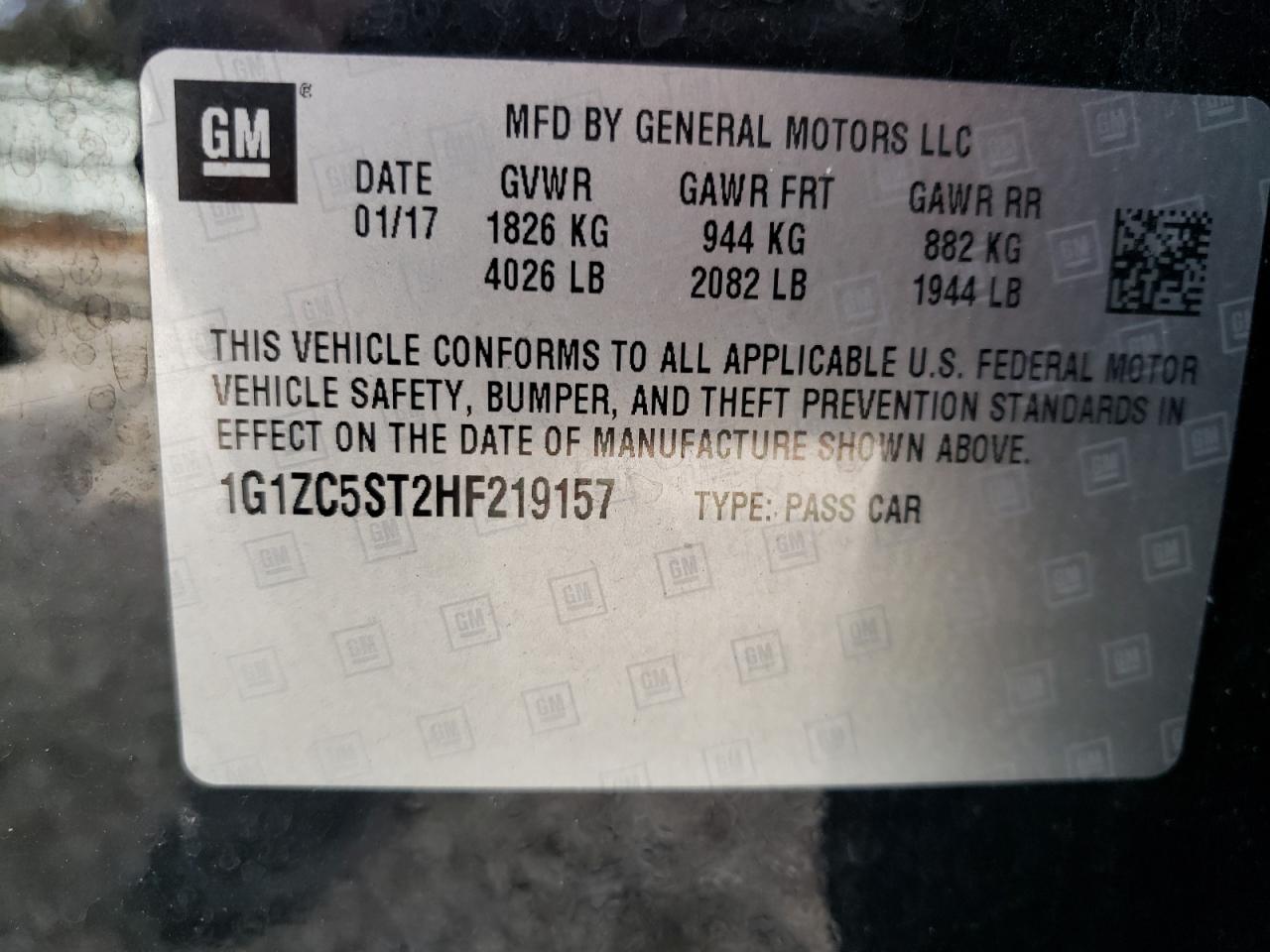 Photo 10 from auction – 2017 CHEVROLET MALIBU LS with VIN 1G1ZC5ST2HF219157
