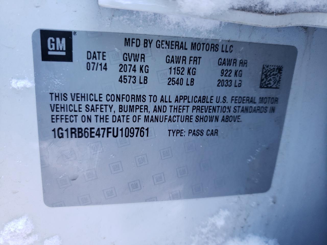Photo 10 from auction – 2015 CHEVROLET VOLT with VIN 1G1RB6E47FU109761