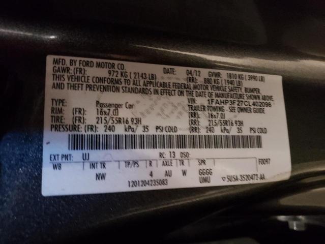 Photo 10 from auction – 2012 FORD FOCUS SE with VIN 1FAHP3F27CL402096
