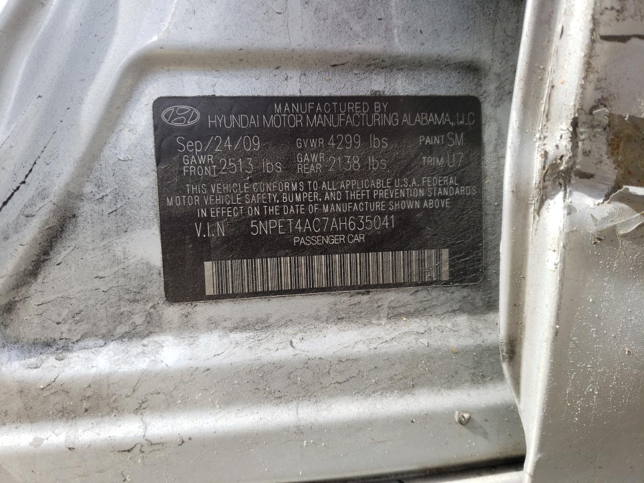 Photo 10 from auction – 2010 HYUNDAI SONATA GLS with VIN 5NPET4AC7AH635041