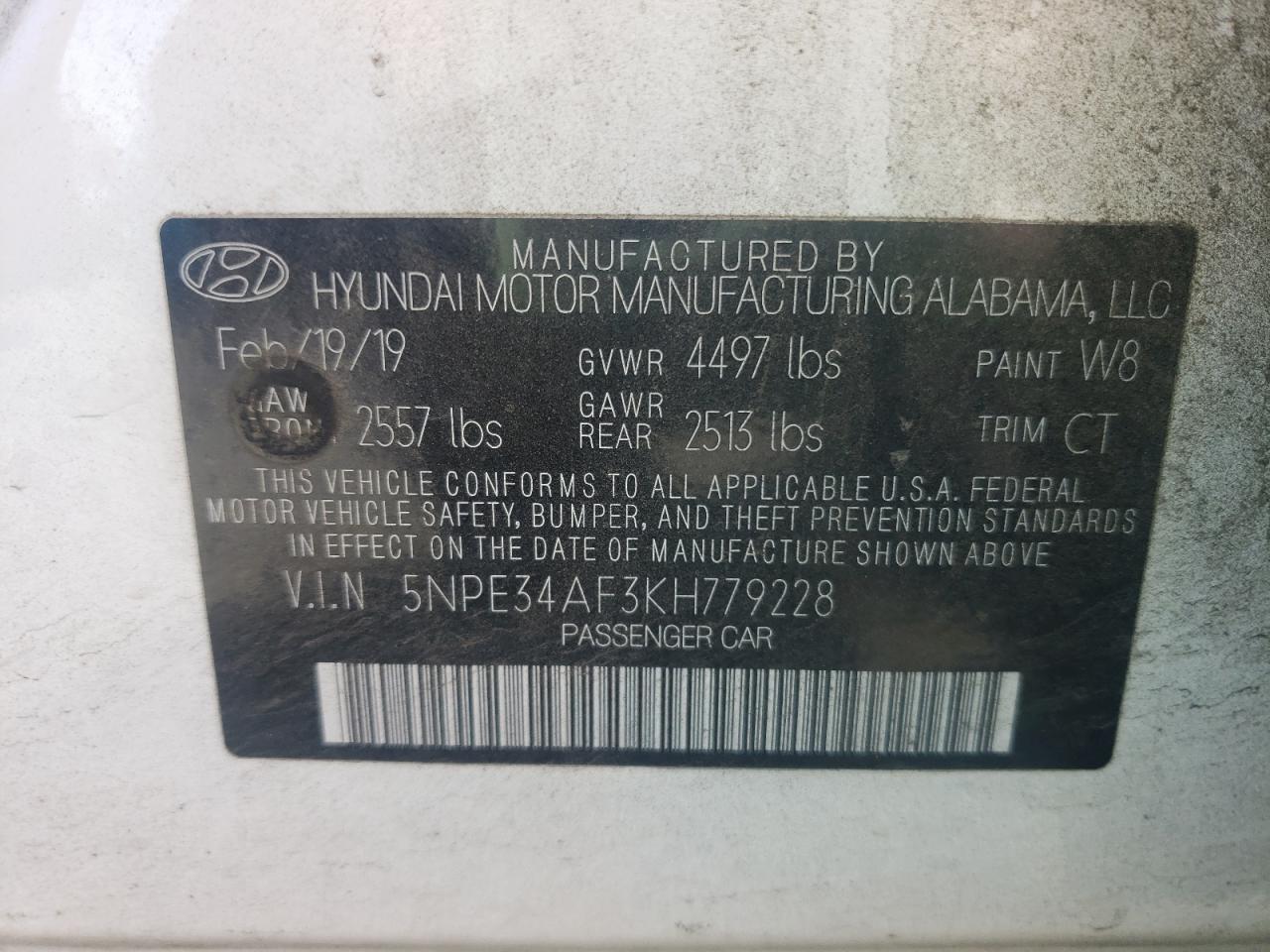 Photo 10 from auction – 2019 HYUNDAI SONATA LIM with VIN 5NPE34AF3KH779228