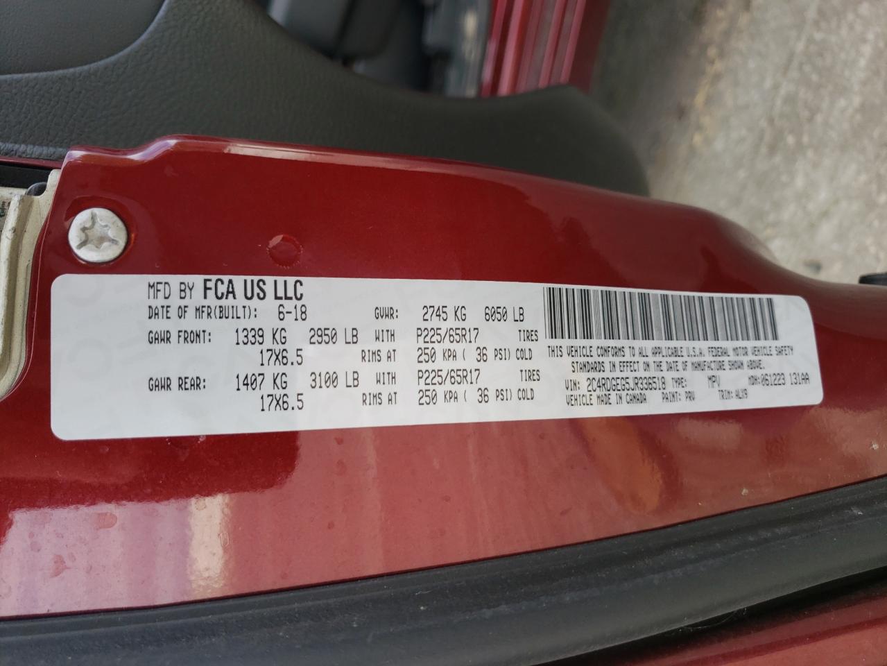 Photo 10 from auction – 2018 DODGE GRAND CARA with VIN 2C4RDGEG5JR336518