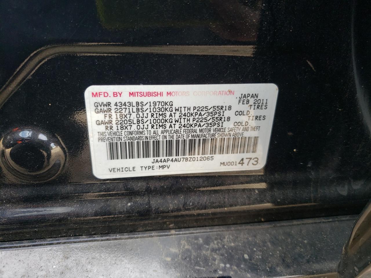 Photo 10 from auction – 2011 MITSUBISHI OUTLANDER with VIN JA4AP4AU7BZ012065